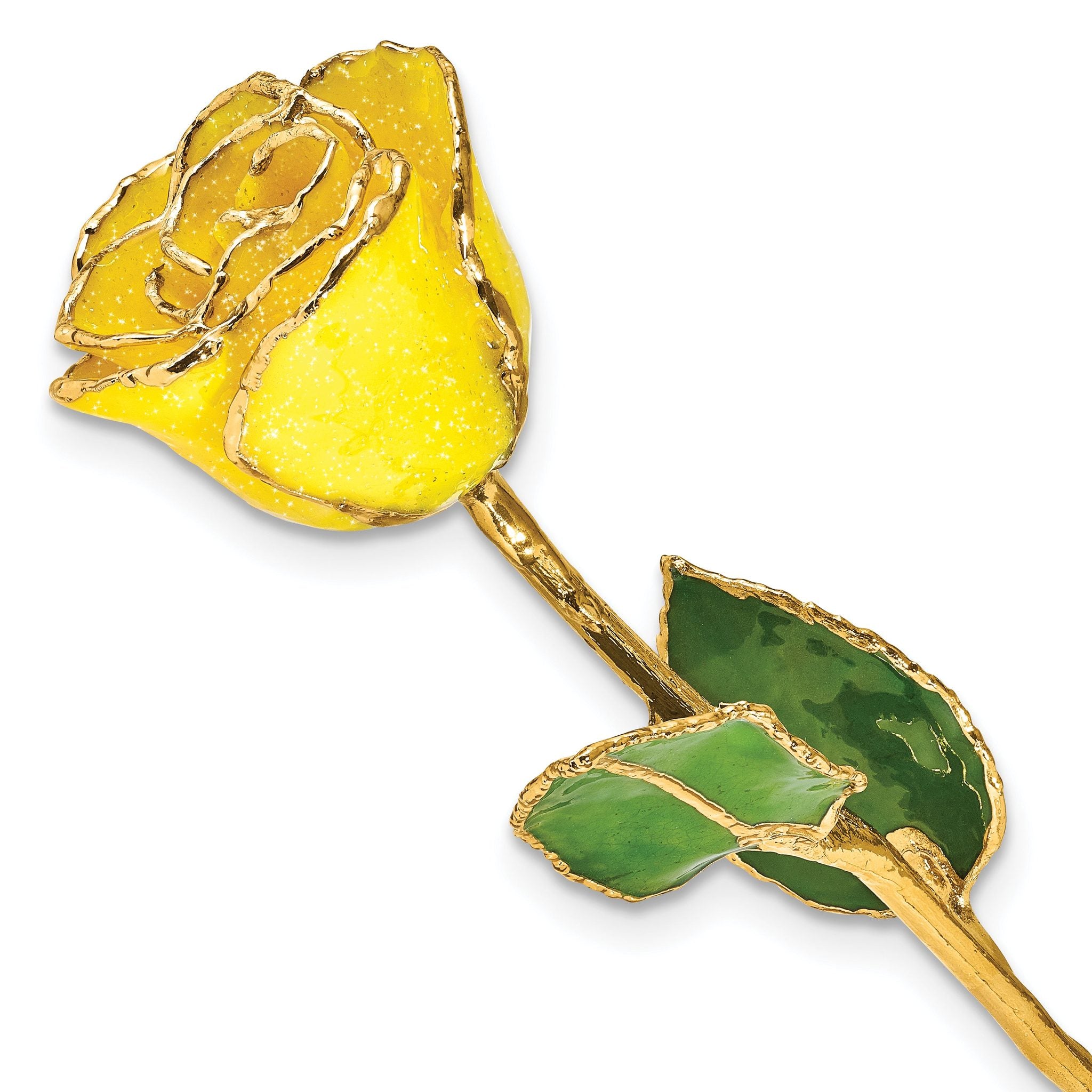 Yellow Lacquer Dipped Gold Trimmed with Glitter Real Rose Main image