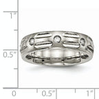 Grooved CZ Wedding Band in Titanium, 6mm
