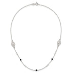 Sterling Silver Polished Textured Spanish Miraculous Medals with Black Glass Beads 16 inch Necklace