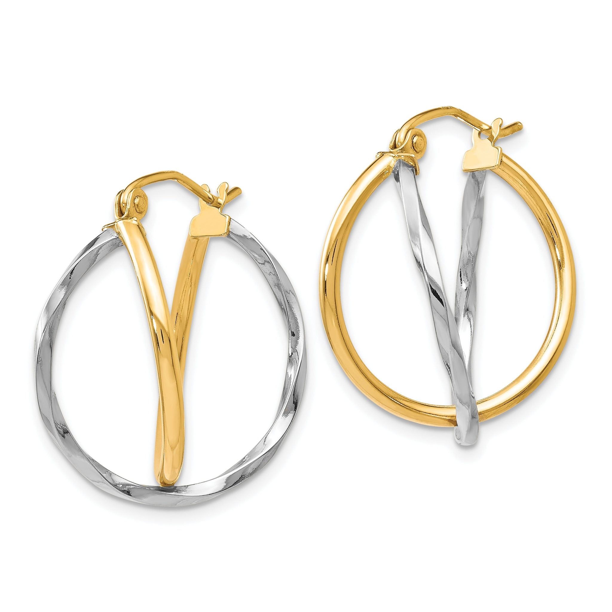 10K Two-Tone Gold Hoop Earrings with Polished Rhodium Finish Secondary image