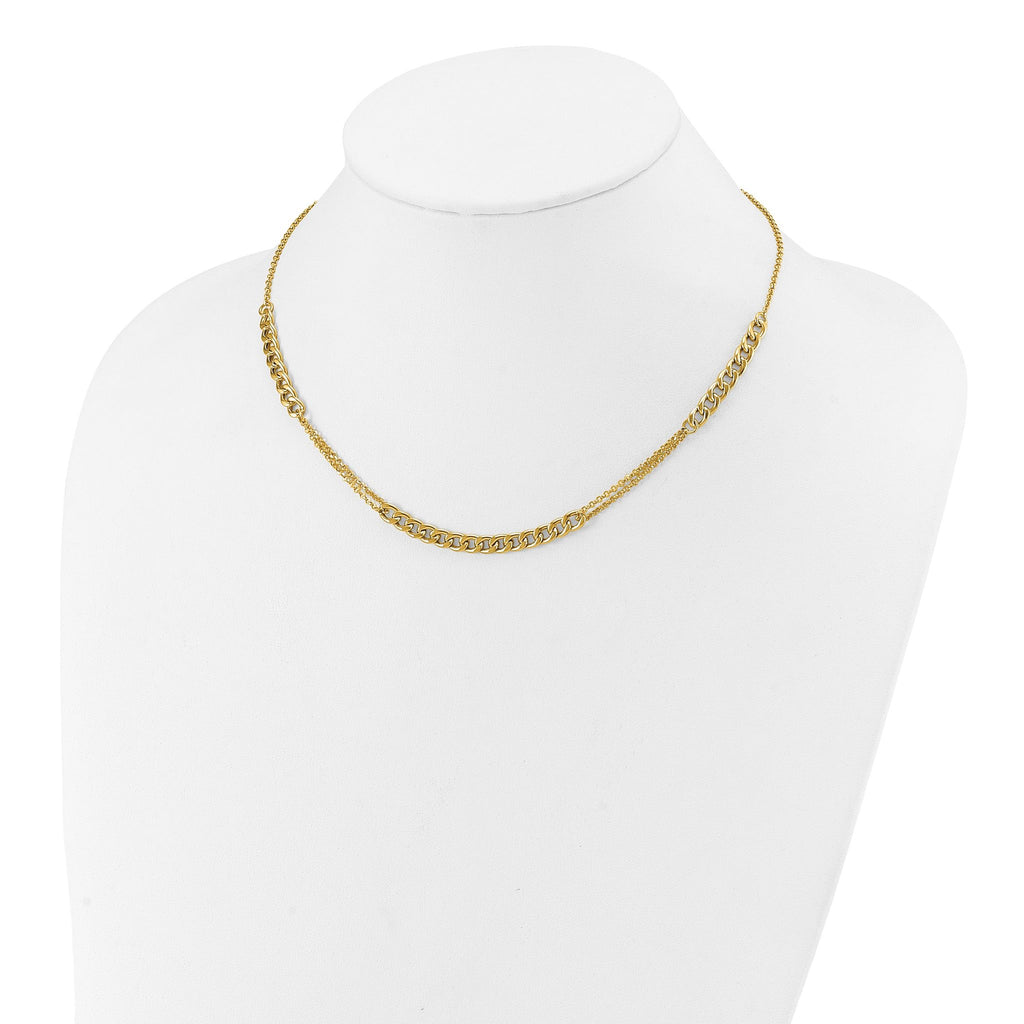 14K Polished/Dia-cut  Fancy Link w/2in ext. Necklace