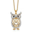 Cheryl M Sterling Silver Gold-plated Polished Black and White CZ Owl 16 Inch with 2 Inch Extension Necklace