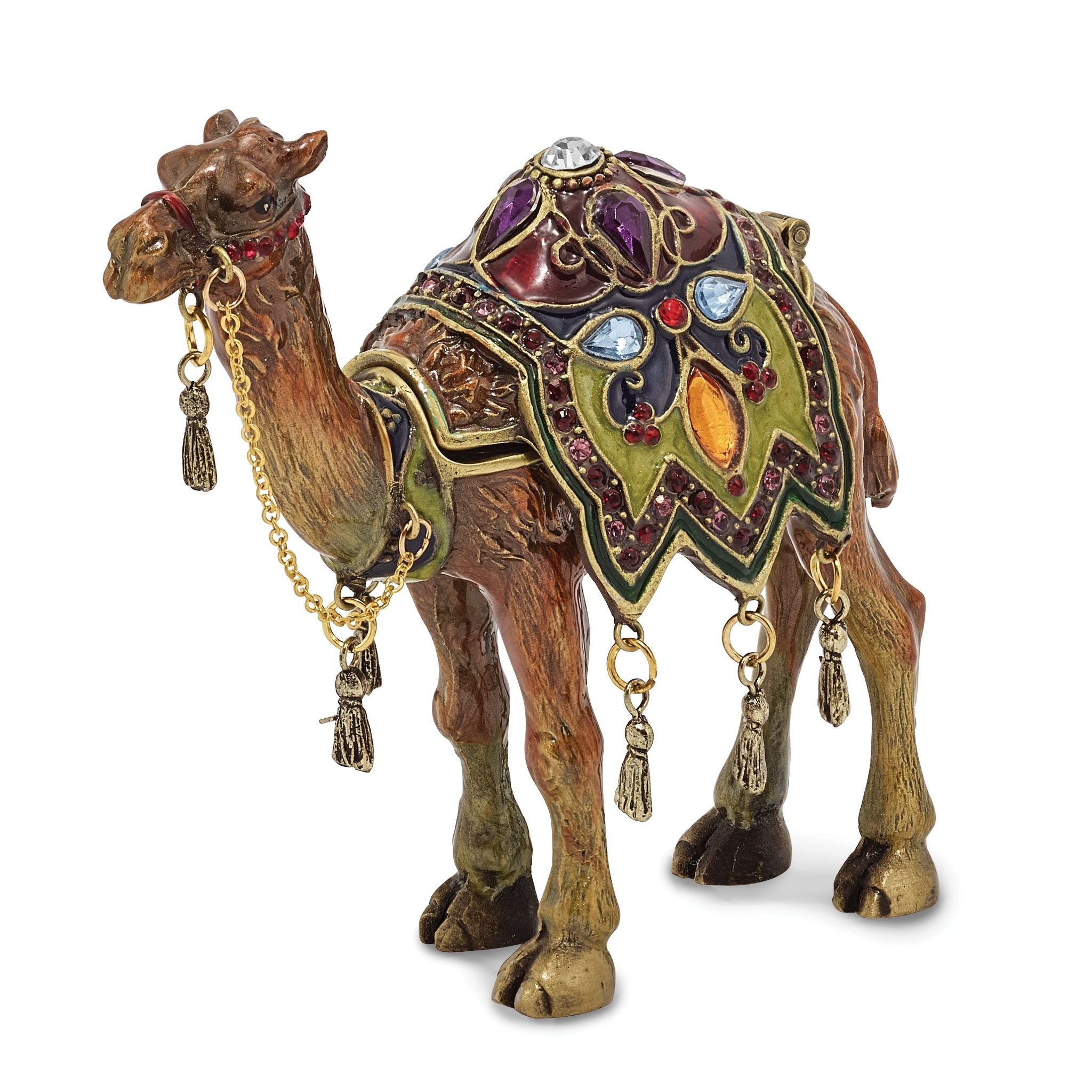 Luxury Giftware by Jere Pewter Bejeweled Crystals Gold-tone Enameled AMIR Prince of the Desert Camel Trinket Box with Matching 18 Inch Necklace Main image