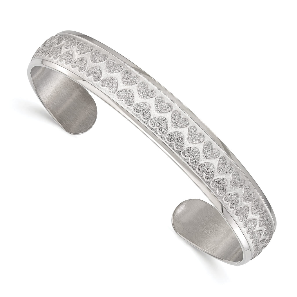 Stainless Steel Polished & Laser-cut Hearts Cuff Bangle Bracelet for Women