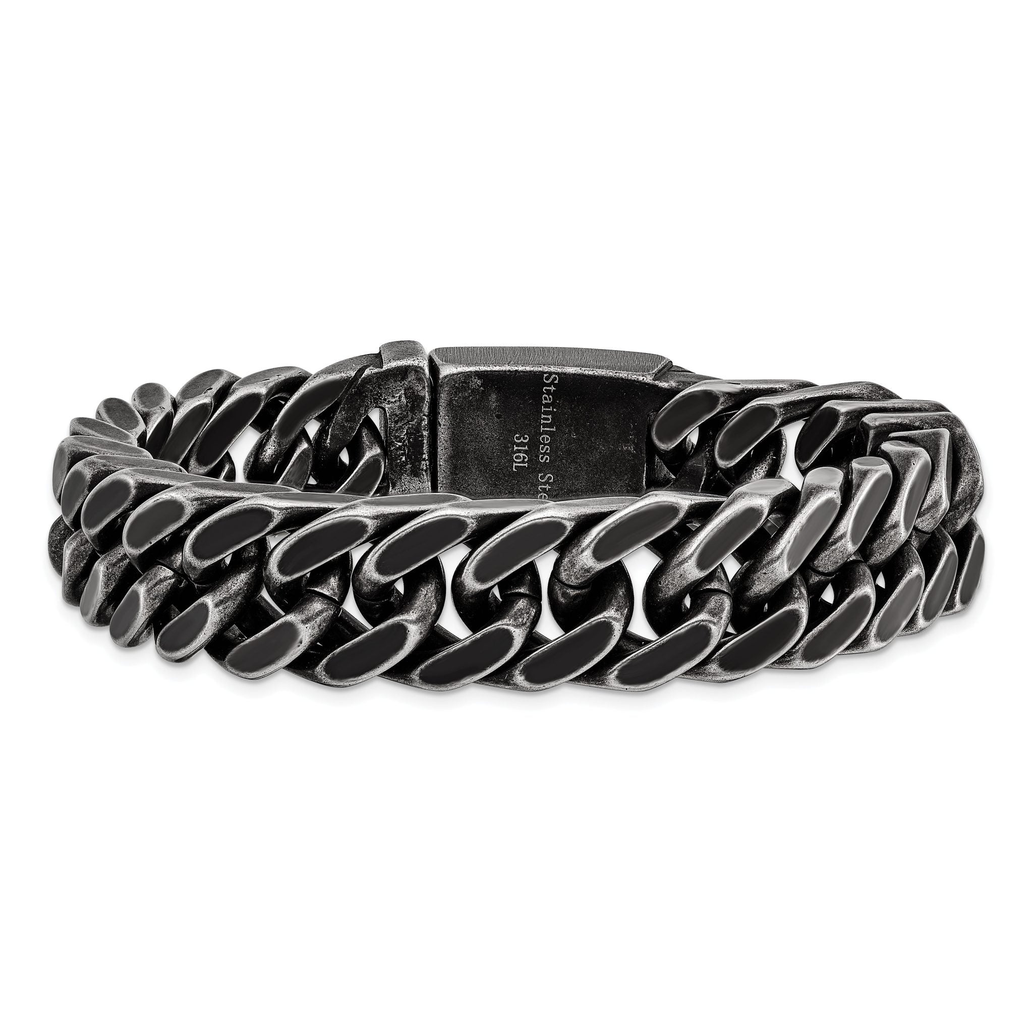 Chisel Stainless Steel Antiqued and Brushed 15mm 8.5 inch Curb Bracelet