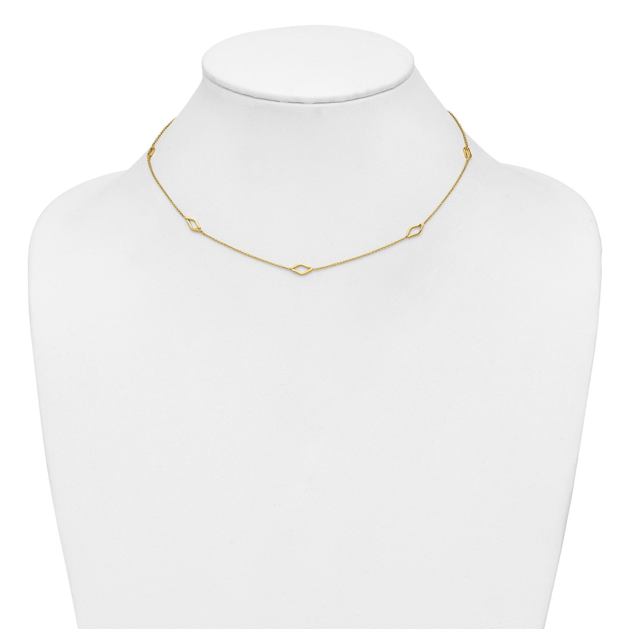 14K Polished Diamond-shaped Station w/2in ext. Necklace