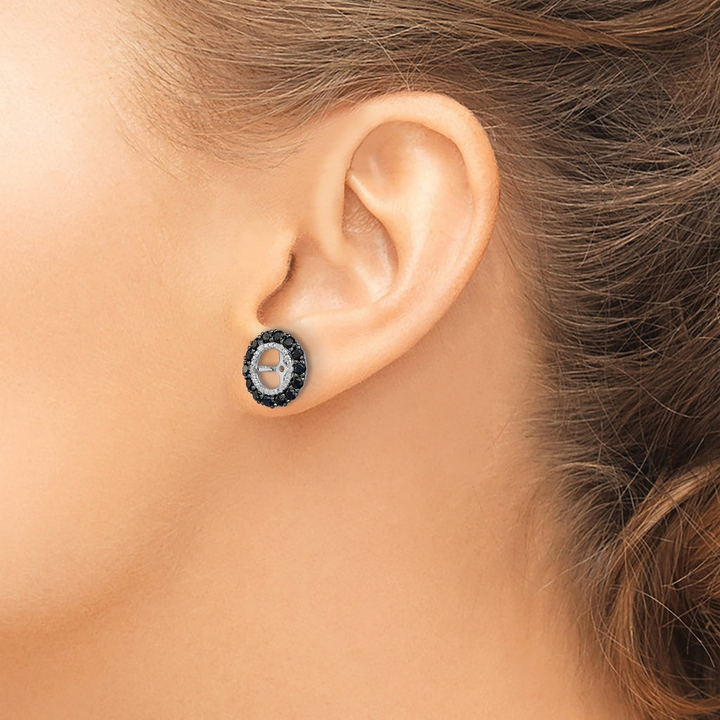 Sterling Silver 925 Earring Jackets with Black Sapphire & Diamond Prong Set