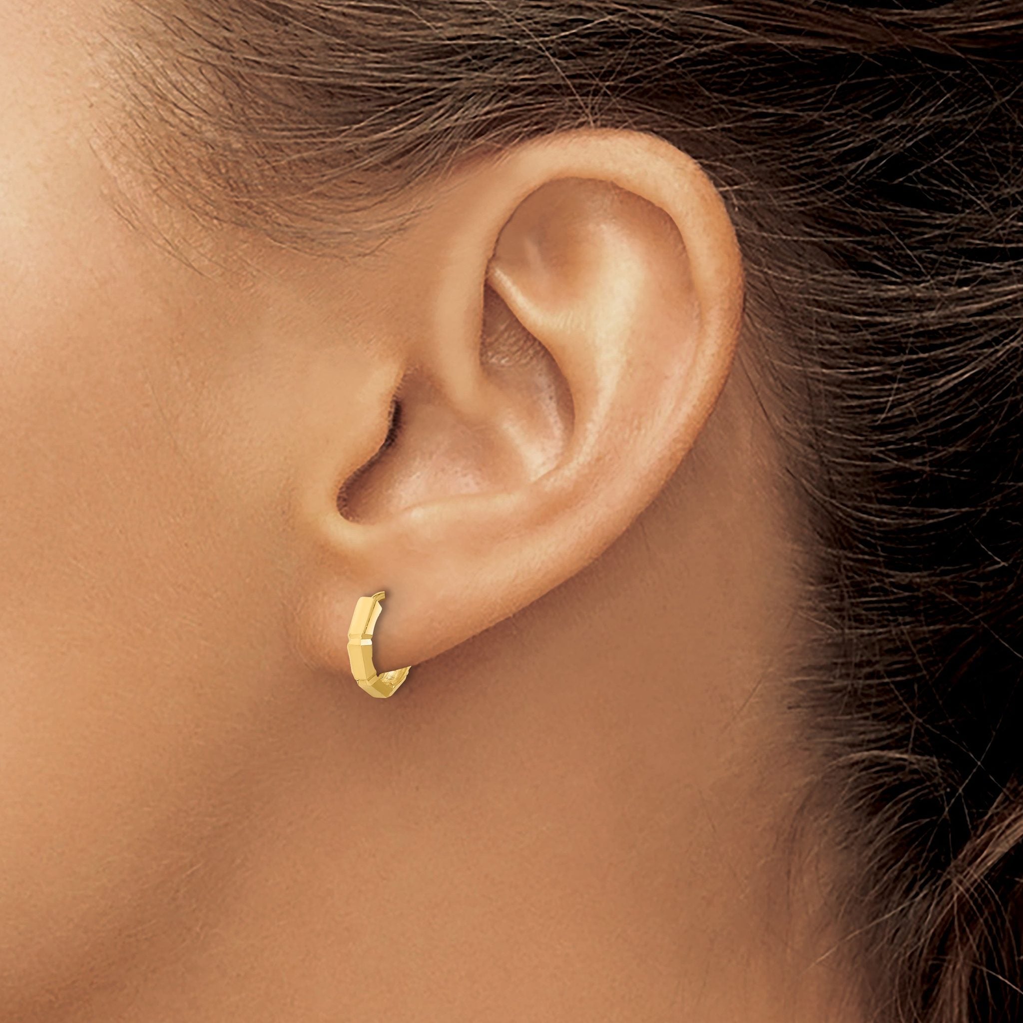 10K Polished and Diamond-cut Huggie Hoop Earrings