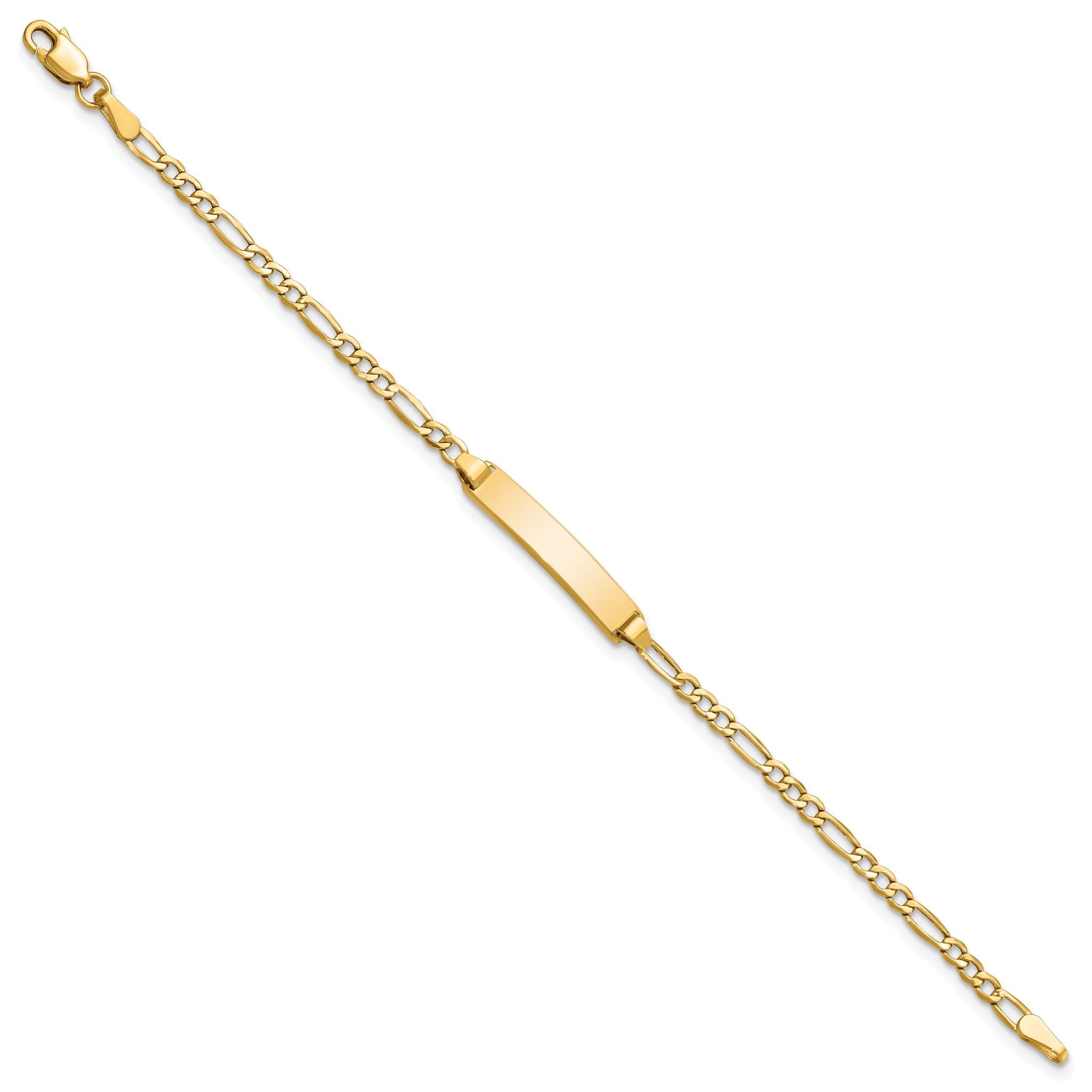 14k Polished Semi-Solid Chain/Solid Plate Figaro Link 23x4.5mm Plate 5.5 inch Baby/Child ID Bracelet Secondary image