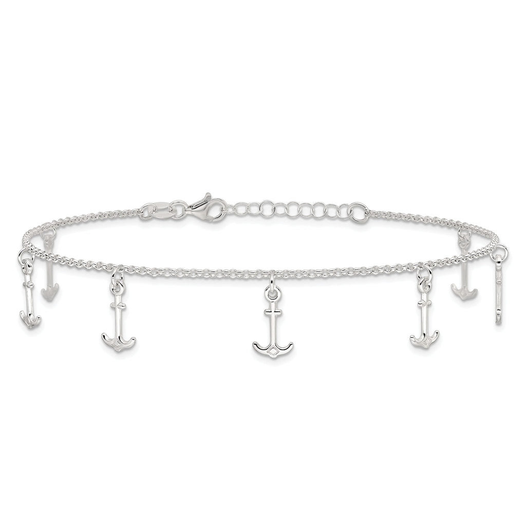 Sterling Silver Anchor Charms 9 inch Plus 1 inch Extender - Total 10 inch Anklet