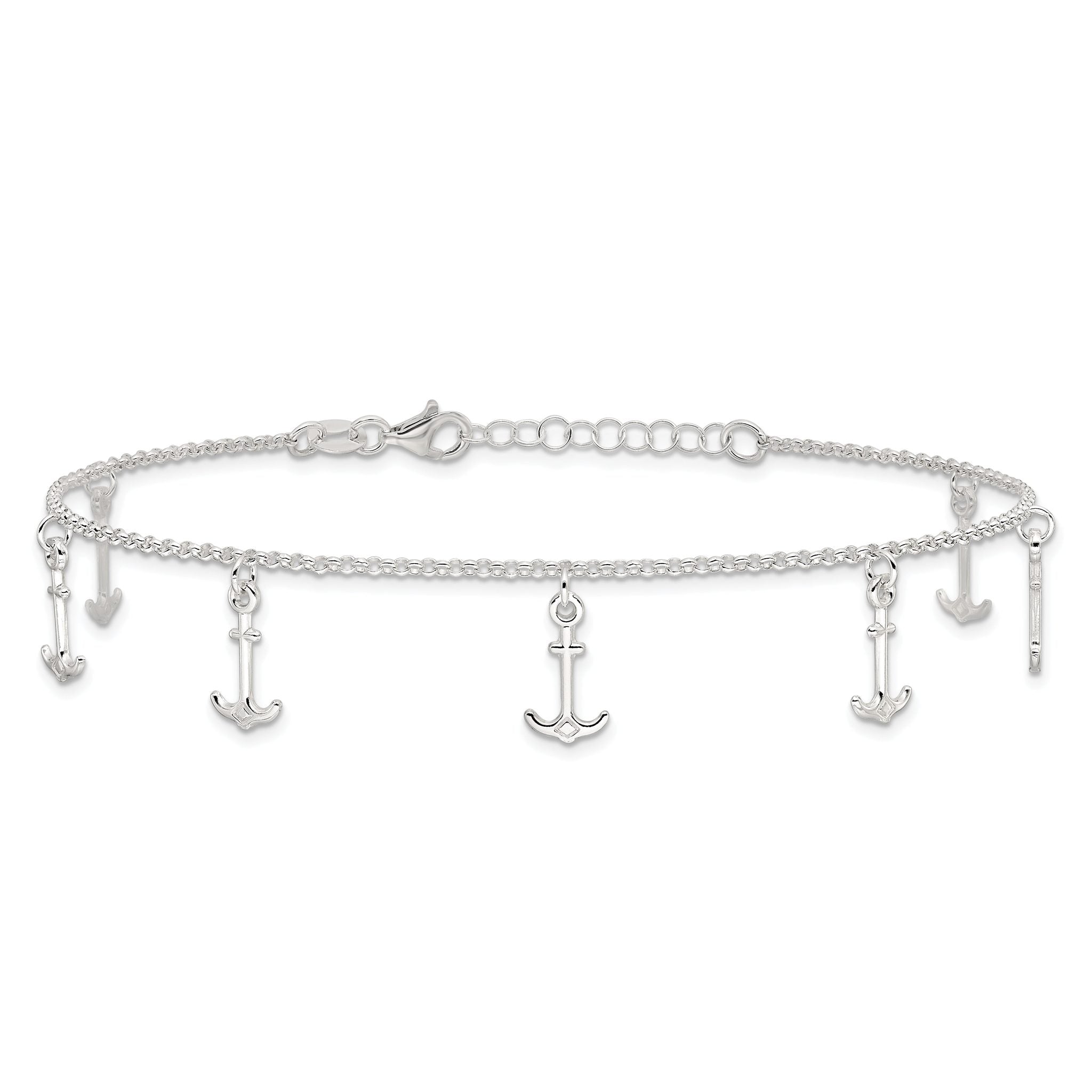 Sterling Silver Anchor Charms 9 inch Plus 1 inch Extender - Total 10 inch Anklet