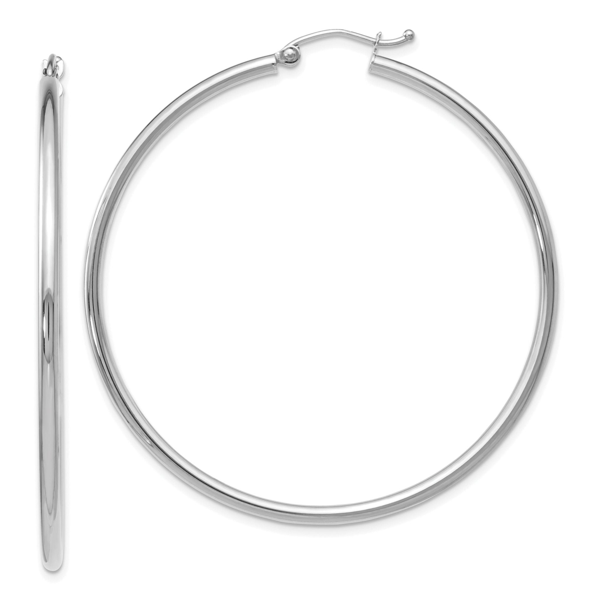 14K White Gold Polished Hoop Earrings with Rhodium Finish  Elegant, Lightweight Design