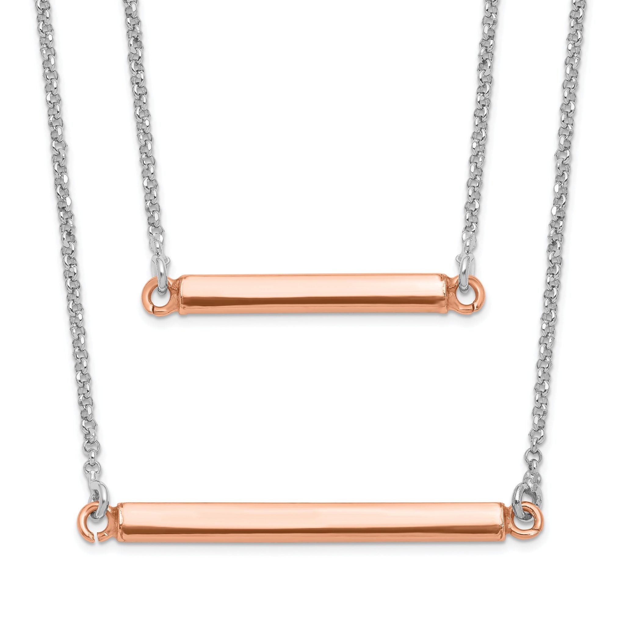 Sterling Silver RH-plt Fancy  Rose-tone Bar w/2in ext. Necklace Main image