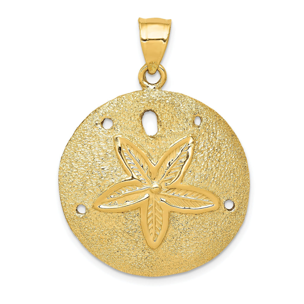 14K Gold Solid Polished Laser-Cut Sand Dollar Pendant for Men | Elegant & Textured