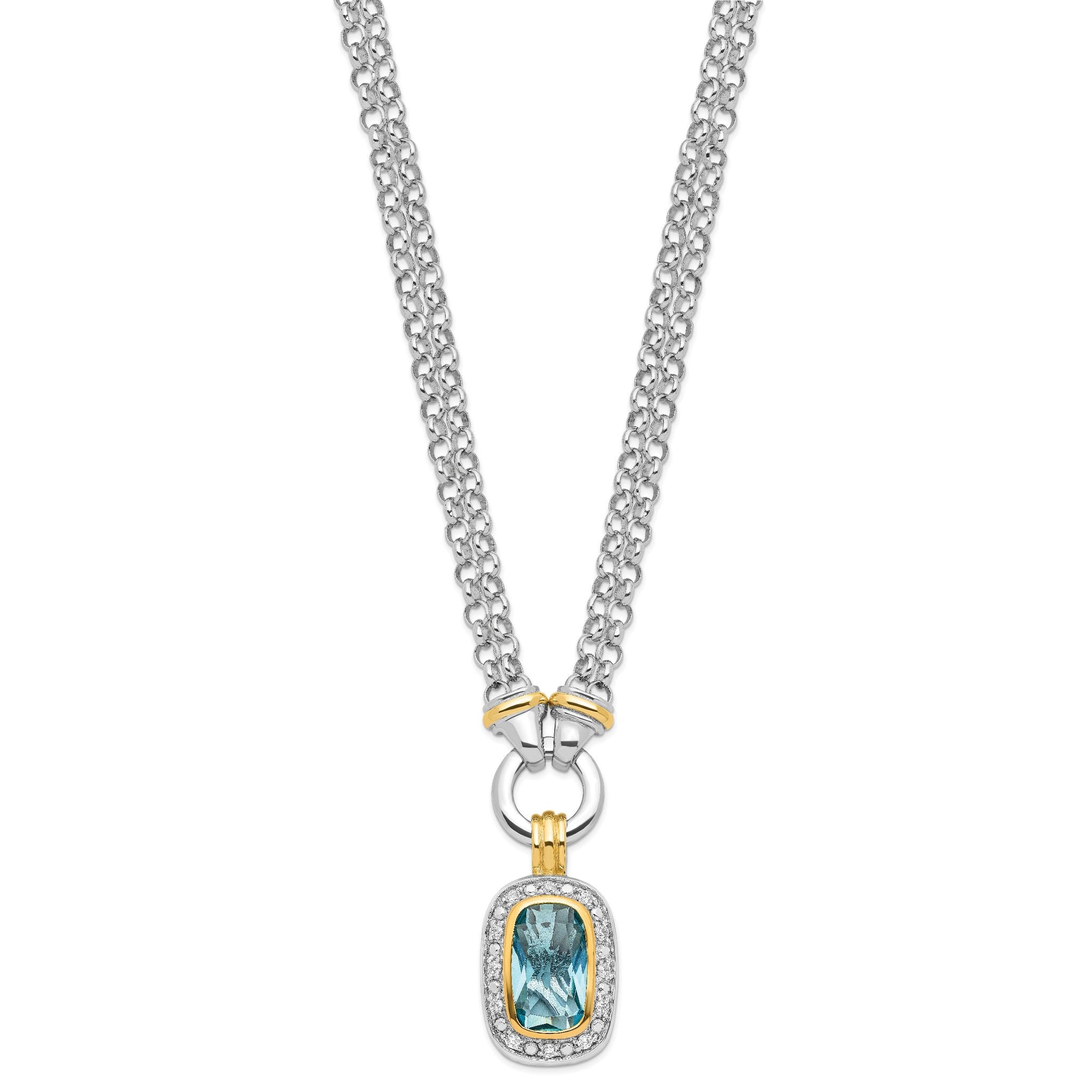 Sterling Silver Flash Gold-plated Clear and Blue CZ 16 inch Necklace Secondary image
