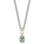 Sterling Silver Flash Gold-plated Clear and Blue CZ 16 inch Necklace