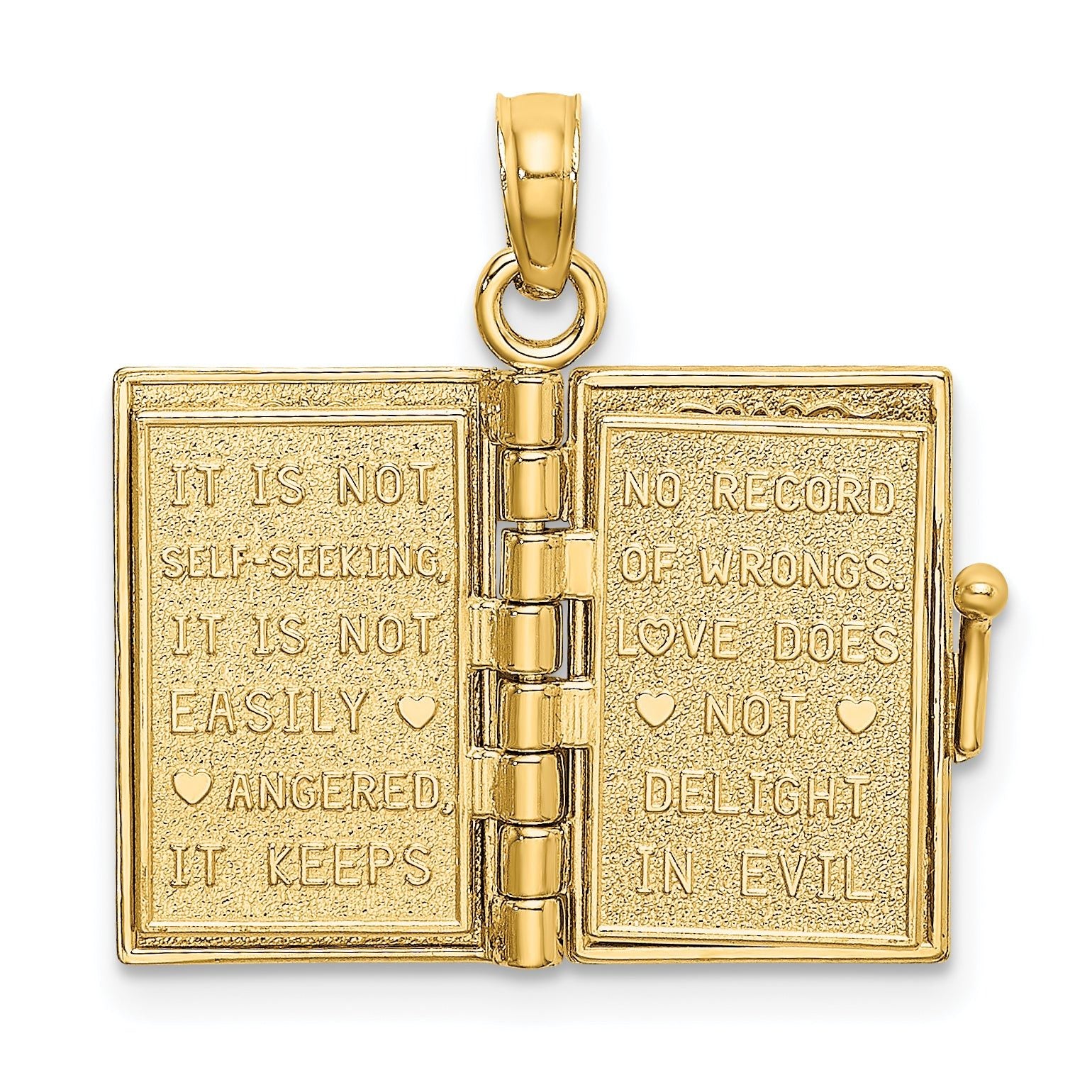 14K Enameled 3D Moveable LOVE Flower Book Pendant