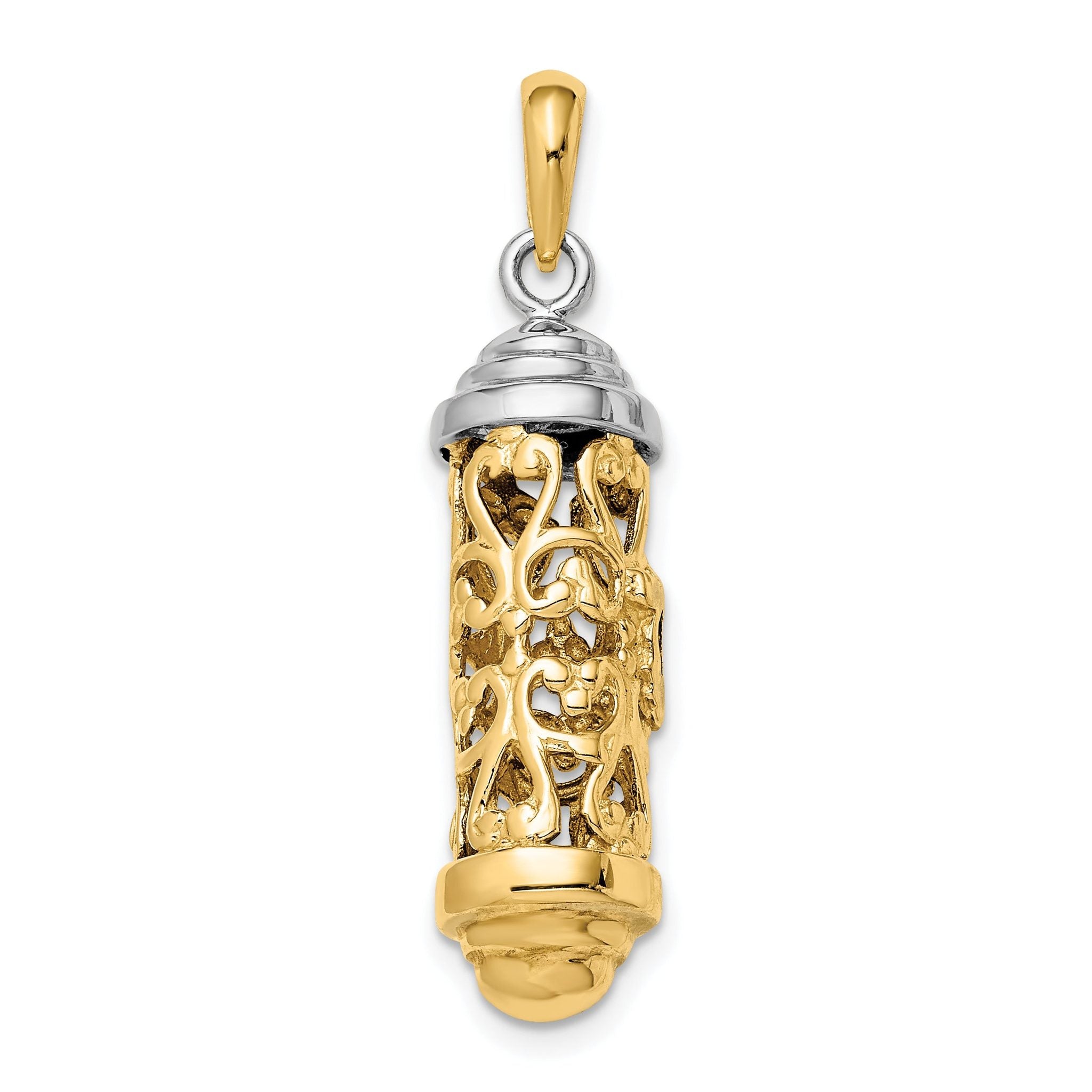 14K Two-Tone Gold 3D Mezuzah Pendant with Polished Finish