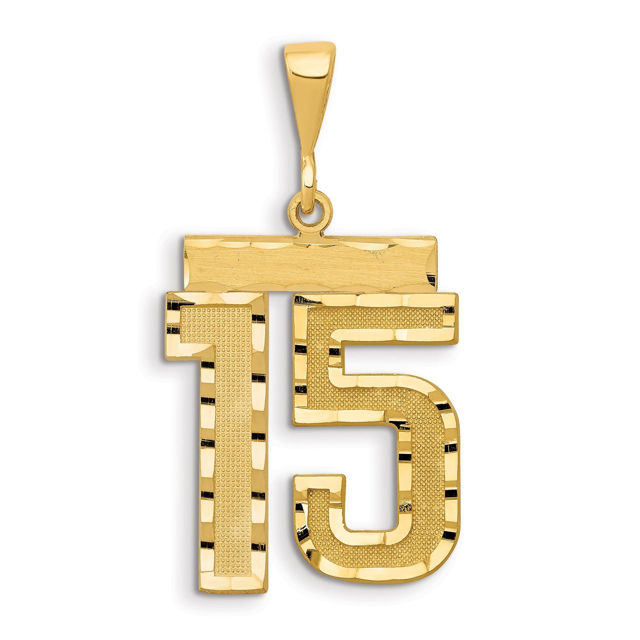 14K Gold Large Diamond-Cut Number 15 Charm with Brushed Finish Main image