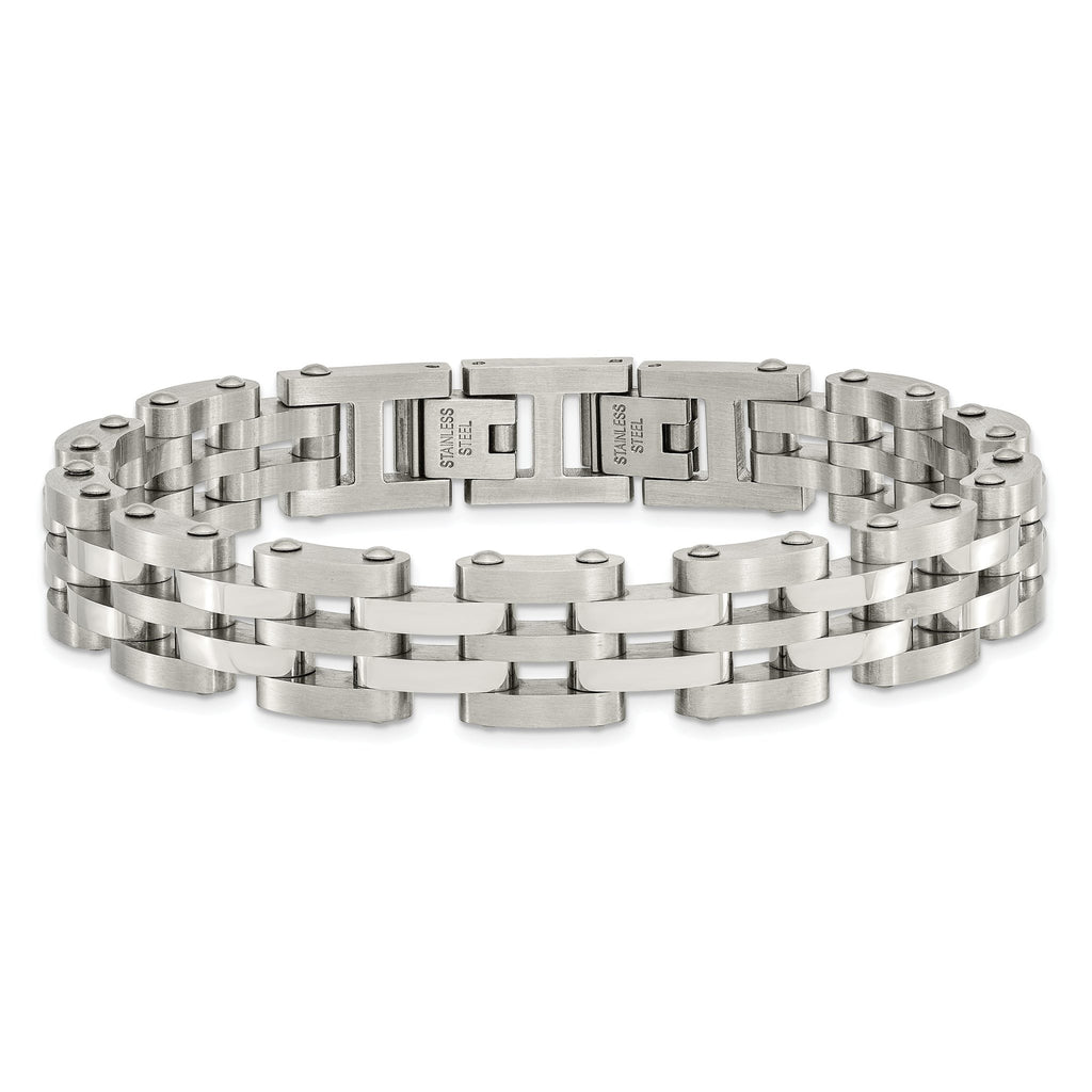 Stainless Steel Brushed and Polished Link Bracelet for Men