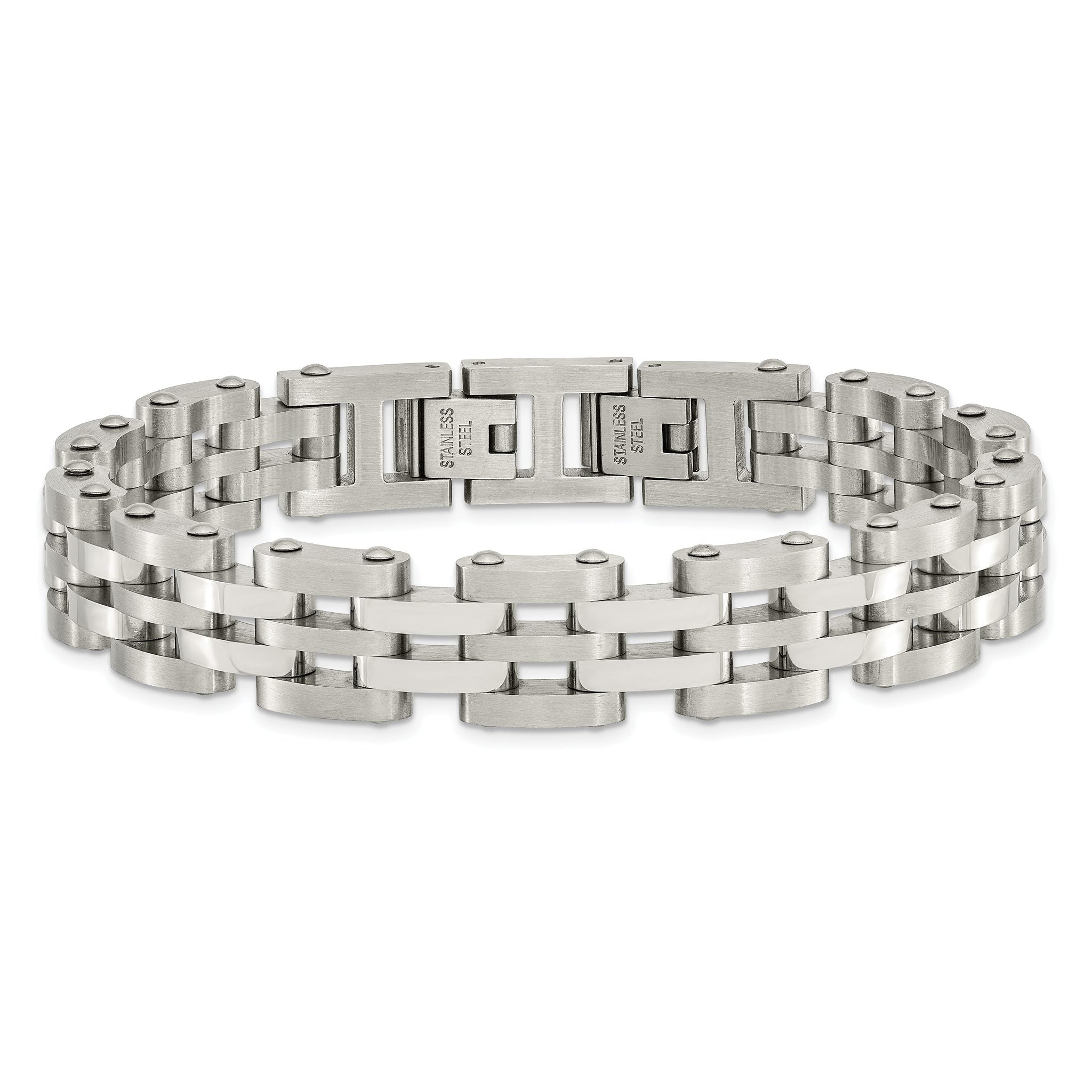 Stainless Steel Brushed and Polished Link Bracelet for Men