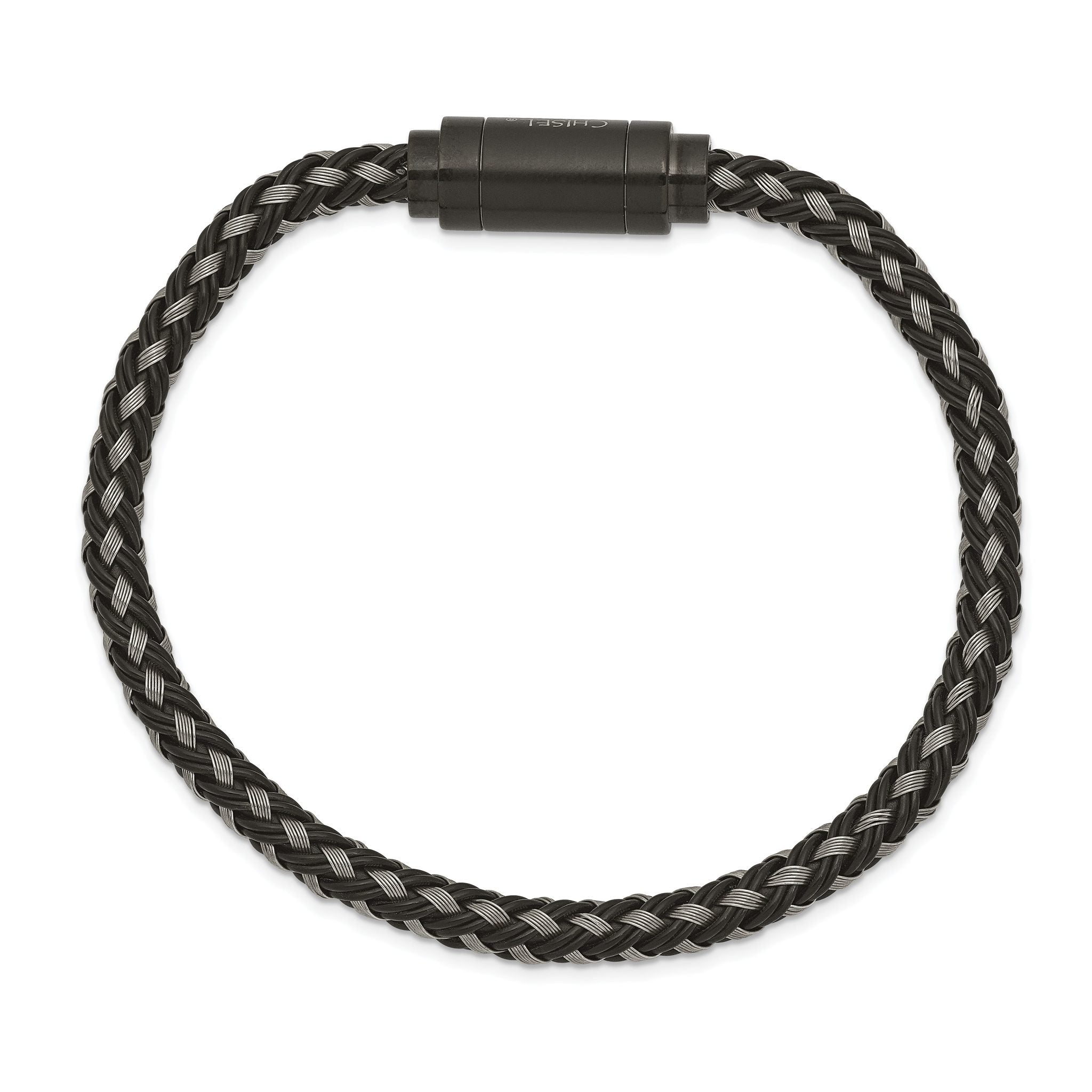 Stainless Steel Polished Black IP-plated Braided Wire and Rubber Bracelet for Men Secondary image