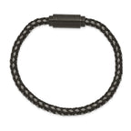 Stainless Steel Polished Black IP-plated Braided Wire and Rubber Bracelet for Men