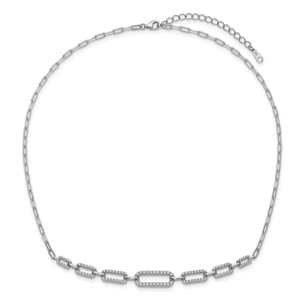 Sterling Shimmer Sterling Silver Rhodium-plated CZ 102 Stone Paper Clip Link 16 in with 2 inch Extension Necklace