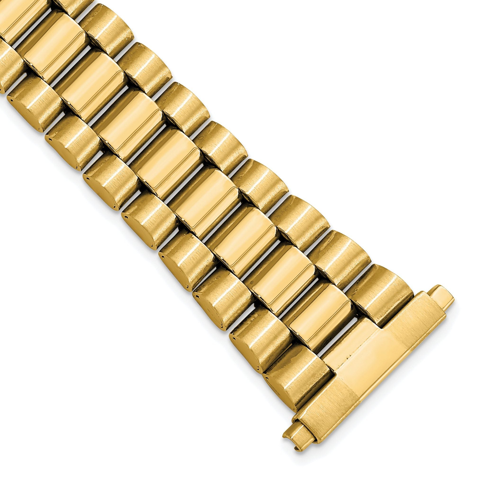 Long 22-26mm President-Style Satin and Polished Yellow IP-Plated Stainless Steel with Deployment Buckle 7 inch Watch Band Secondary image