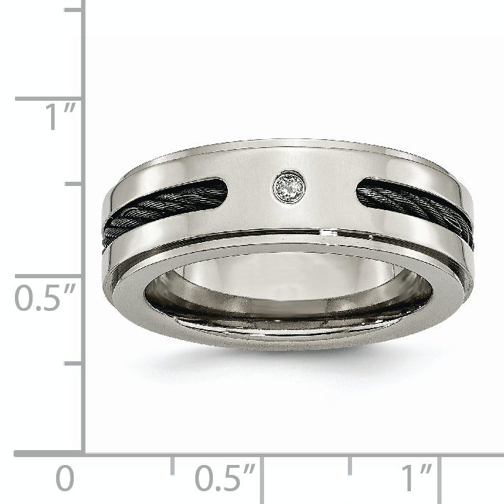 Titanium Unisex Wedding Band with Black IP-Plating and Diamond