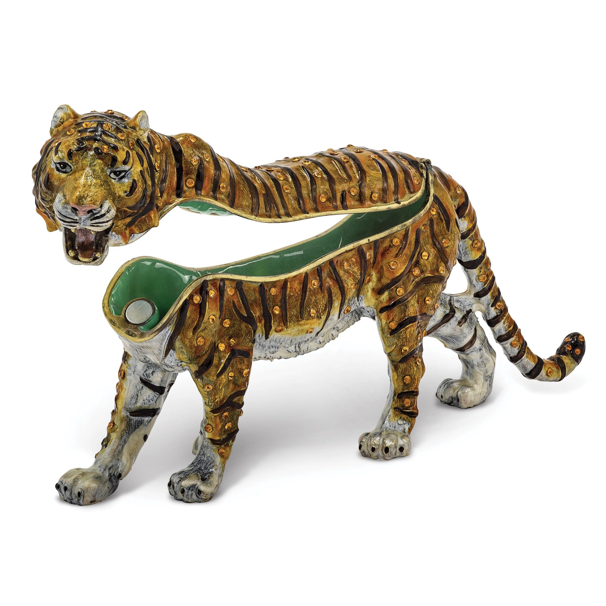 Luxury Giftware Pewter Bejeweled Crystals Gold-tone Enameled BENNY Large Bengal Tiger Trinket Box with Matching 18 Inch Necklace Secondary image