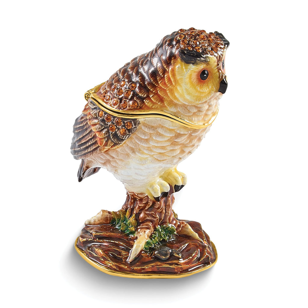Luxury Giftware by Jere Bejeweled BRODWIN Owl Trinket Box with Matching 18 inch Necklace