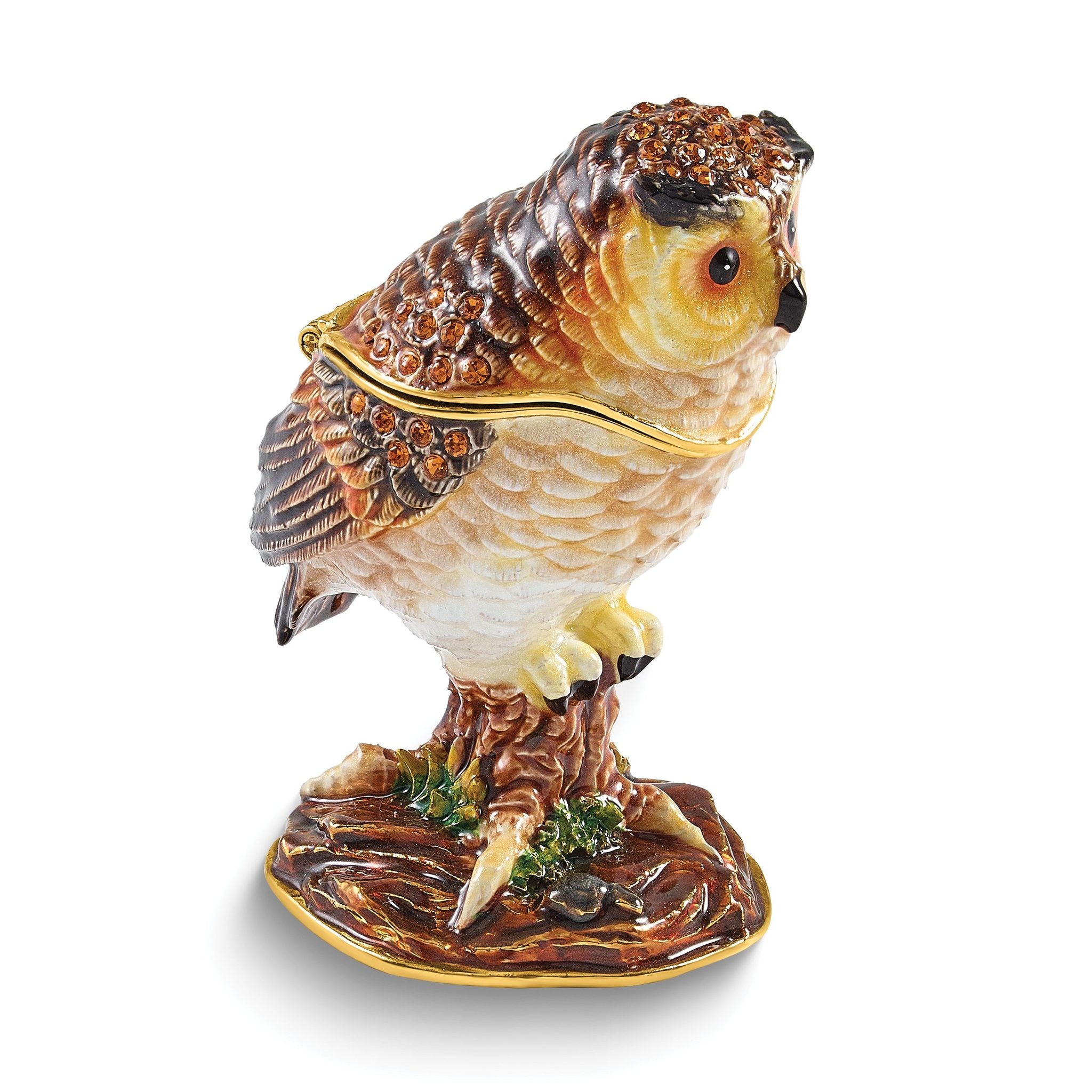 Luxury Giftware by Jere Bejeweled BRODWIN Owl Trinket Box with Matching 18 inch Necklace