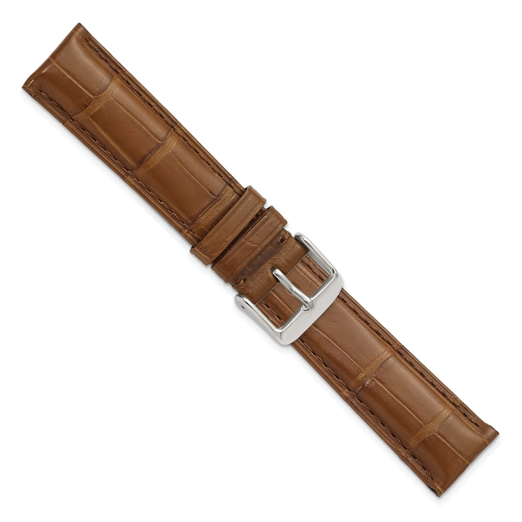 18mm Havana Matte Genuine Alligator Chrono Leather with Silver-tone Buckle 7.5 inch Watch Band