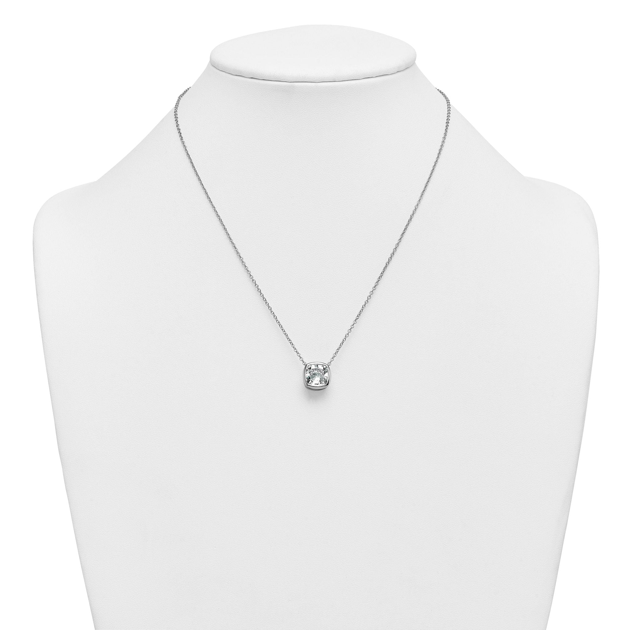 14k White Gold 4 carat Certified Lab Grown Diamond VS+ F+ Cushion Complete 18 inch Bezel Set Necklace