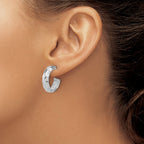 Sterling Silver RH-plat Polish Textured Post J-Hoop Earrings