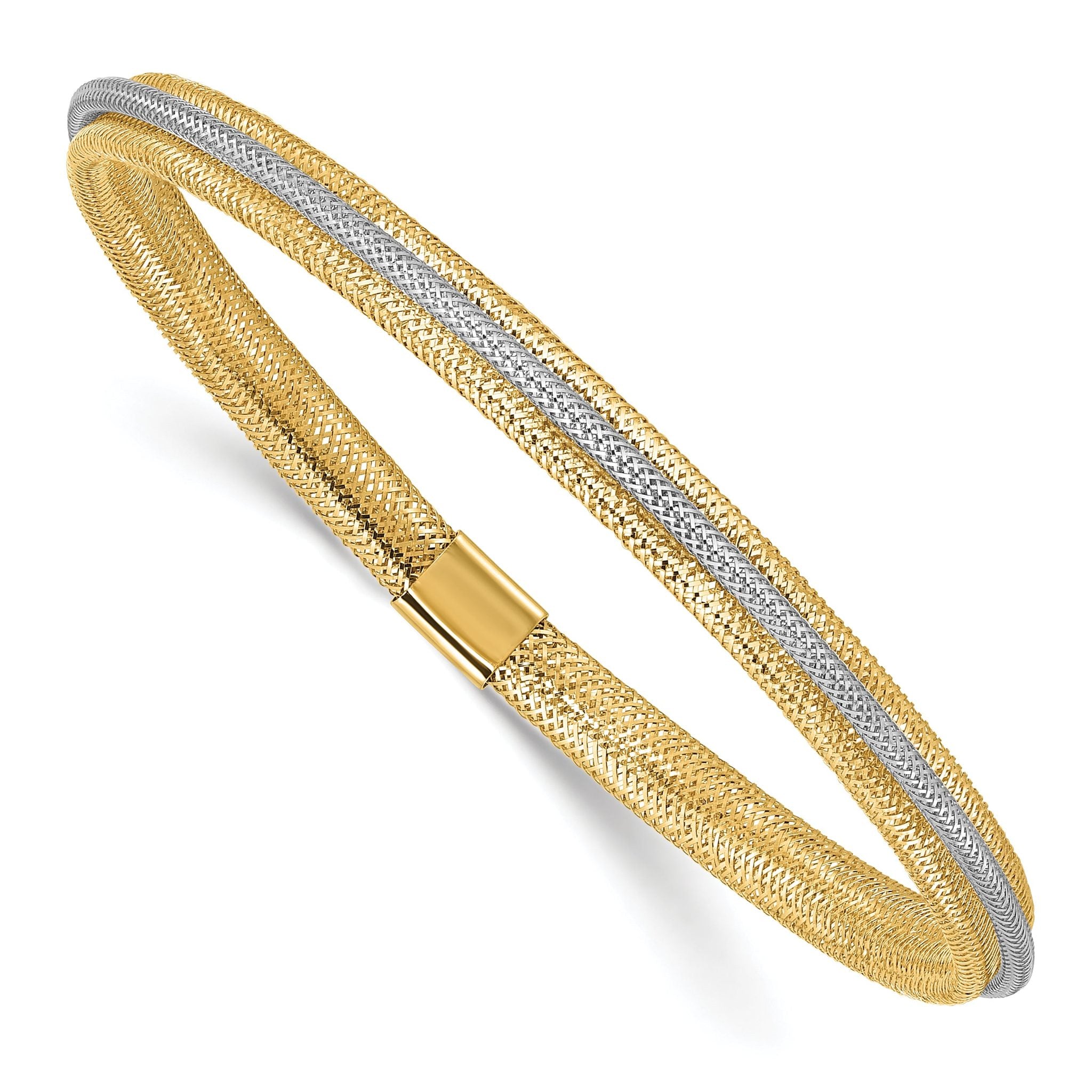 14K w/Rhodium Polished Mesh Stretch Bracelet Main image