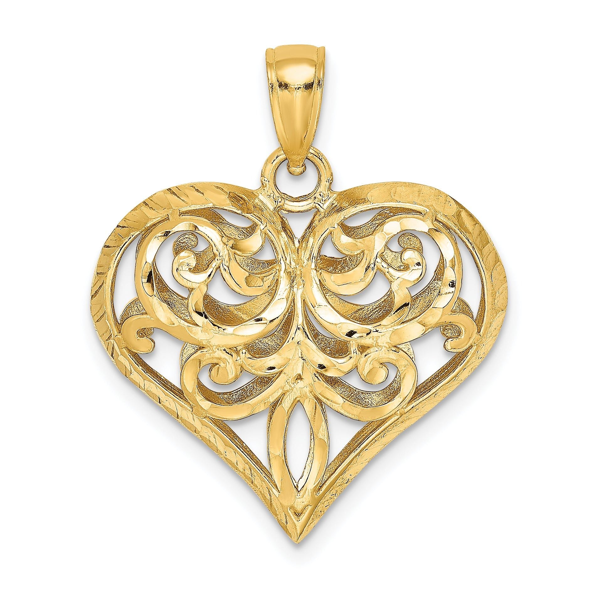 14K 3-D Diamond-cut Filigree Puffed Heart Charm Main image