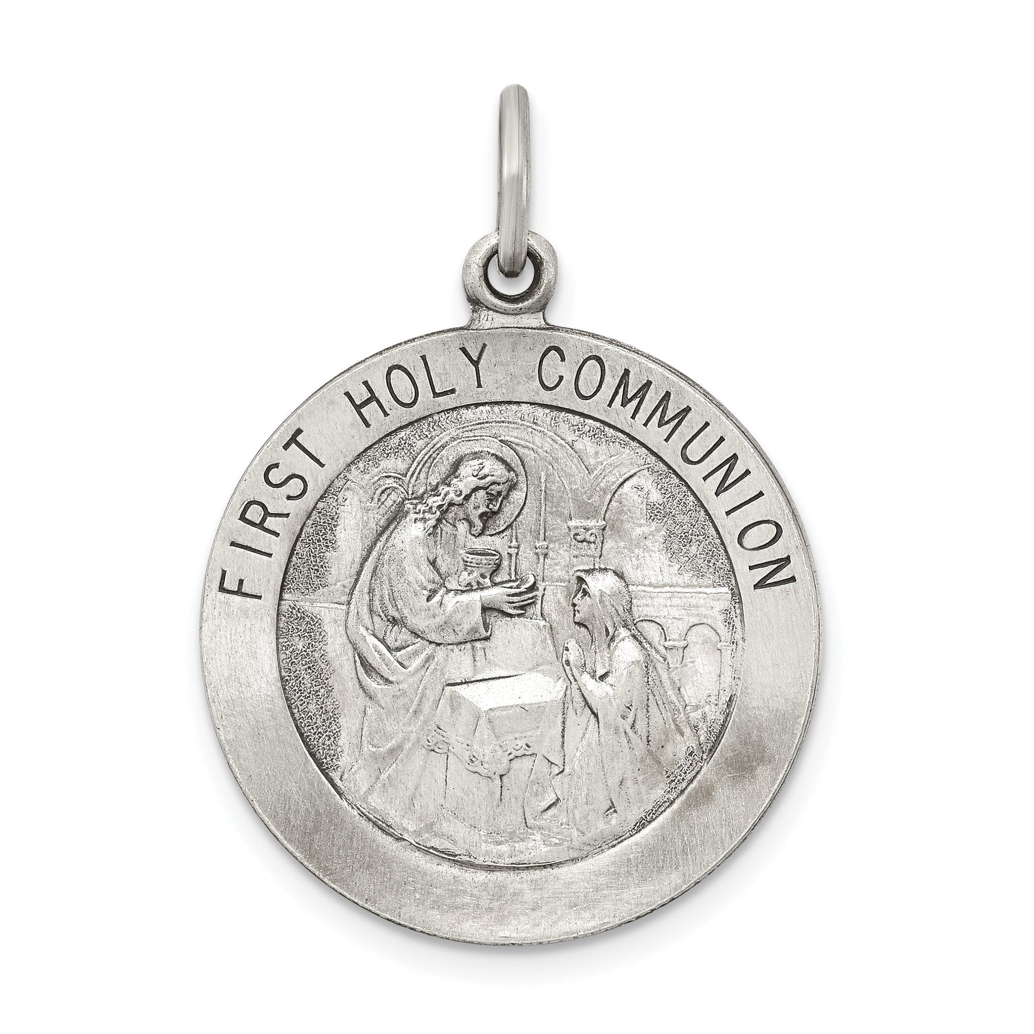 Sterling Silver 925 Antiqued First Communion Medal Pendant Main image