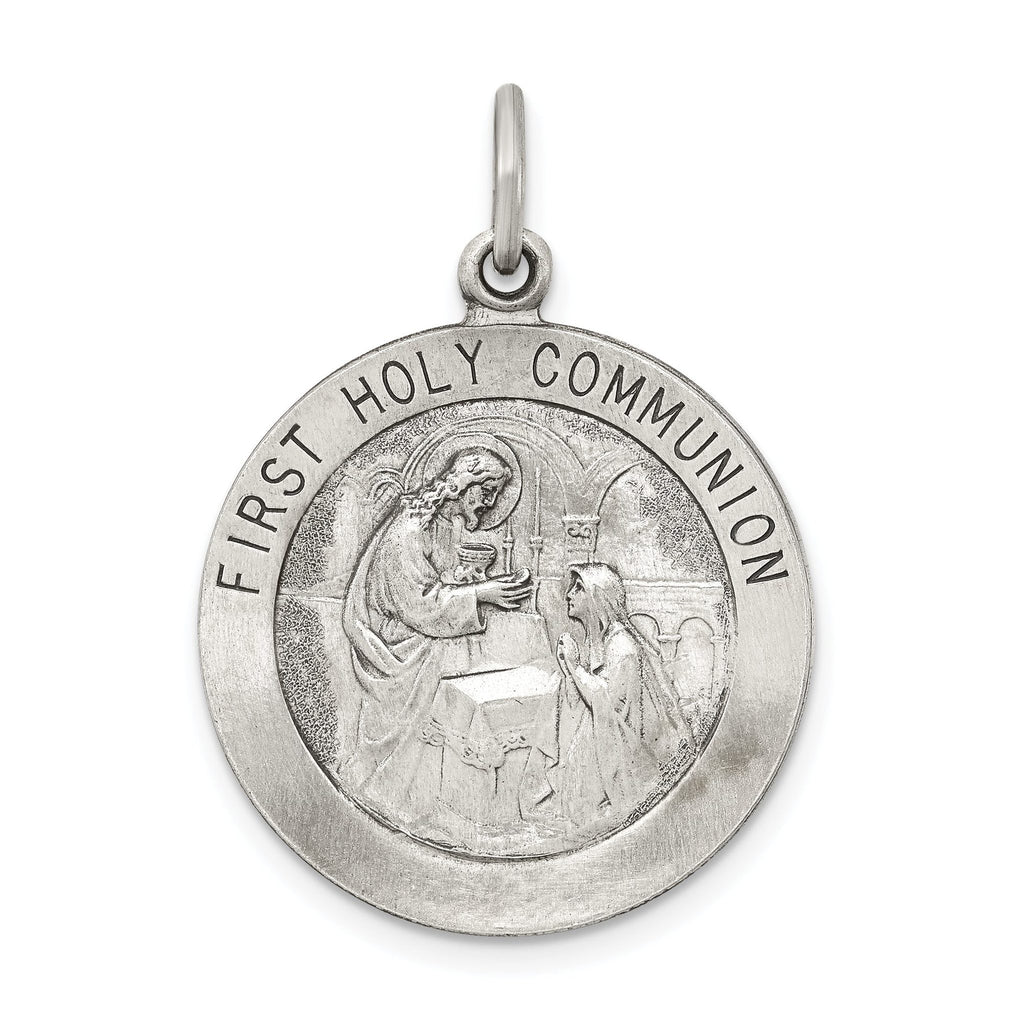 Sterling Silver 925 Antiqued First Communion Medal Pendant
