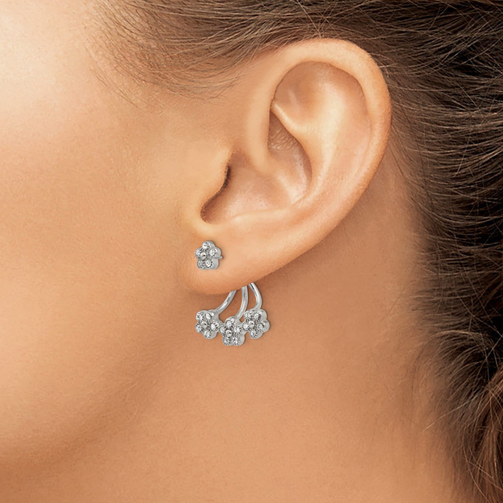 Stainless Steel Polished Crystal Drop Dangle Earrings for Women