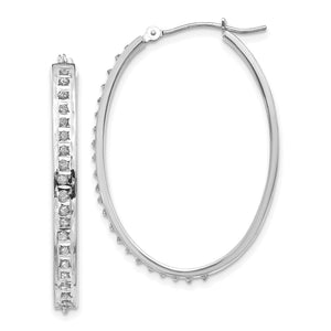 Oval Diamond Fascination Hoop Earrings in 14K White Gold, 37mm (0.01 ct. tw.) - Sophia Jewelers