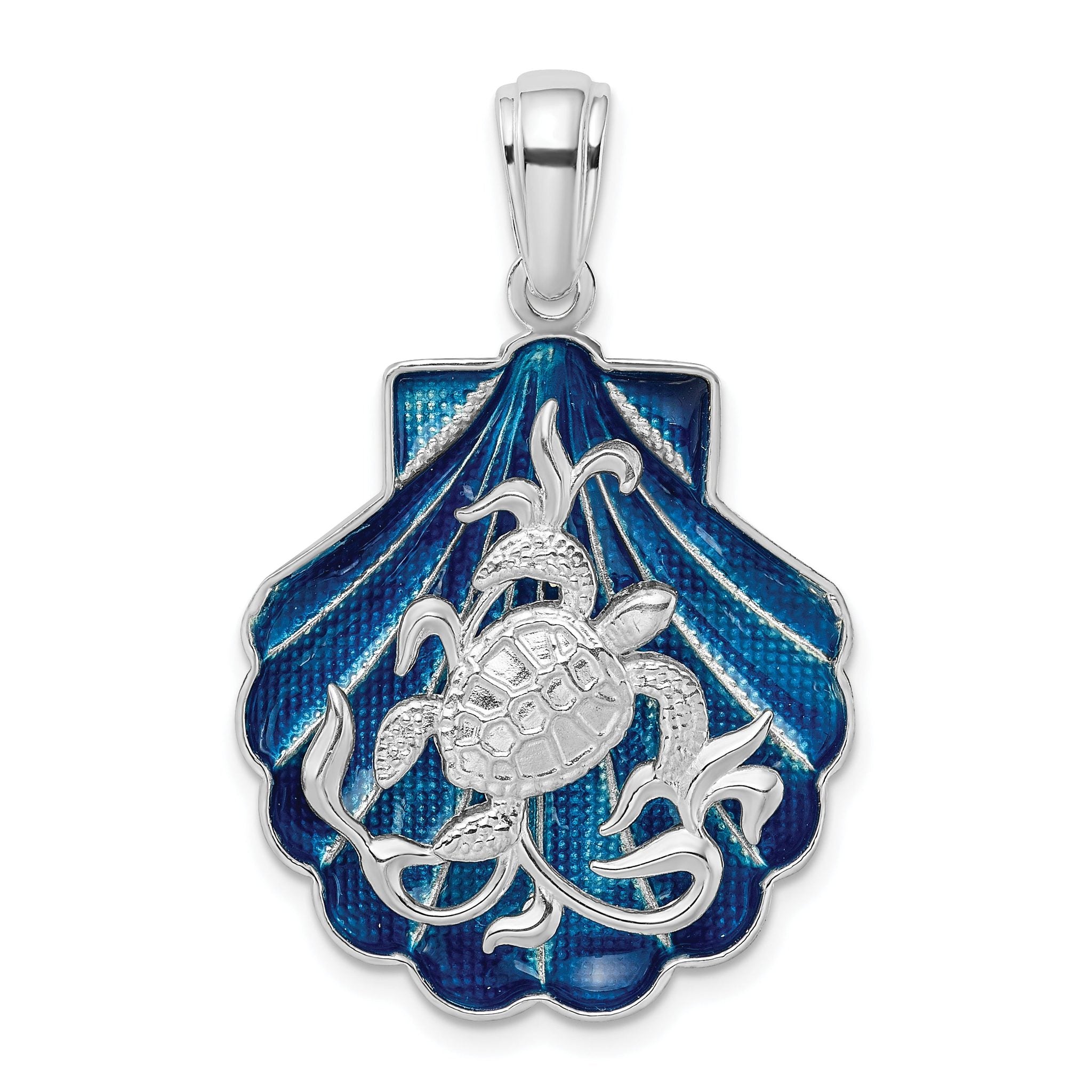 De-Ani Sterling Silver Rhodium-Plated Enameled Blue Shell with Turtle Pendant Main image