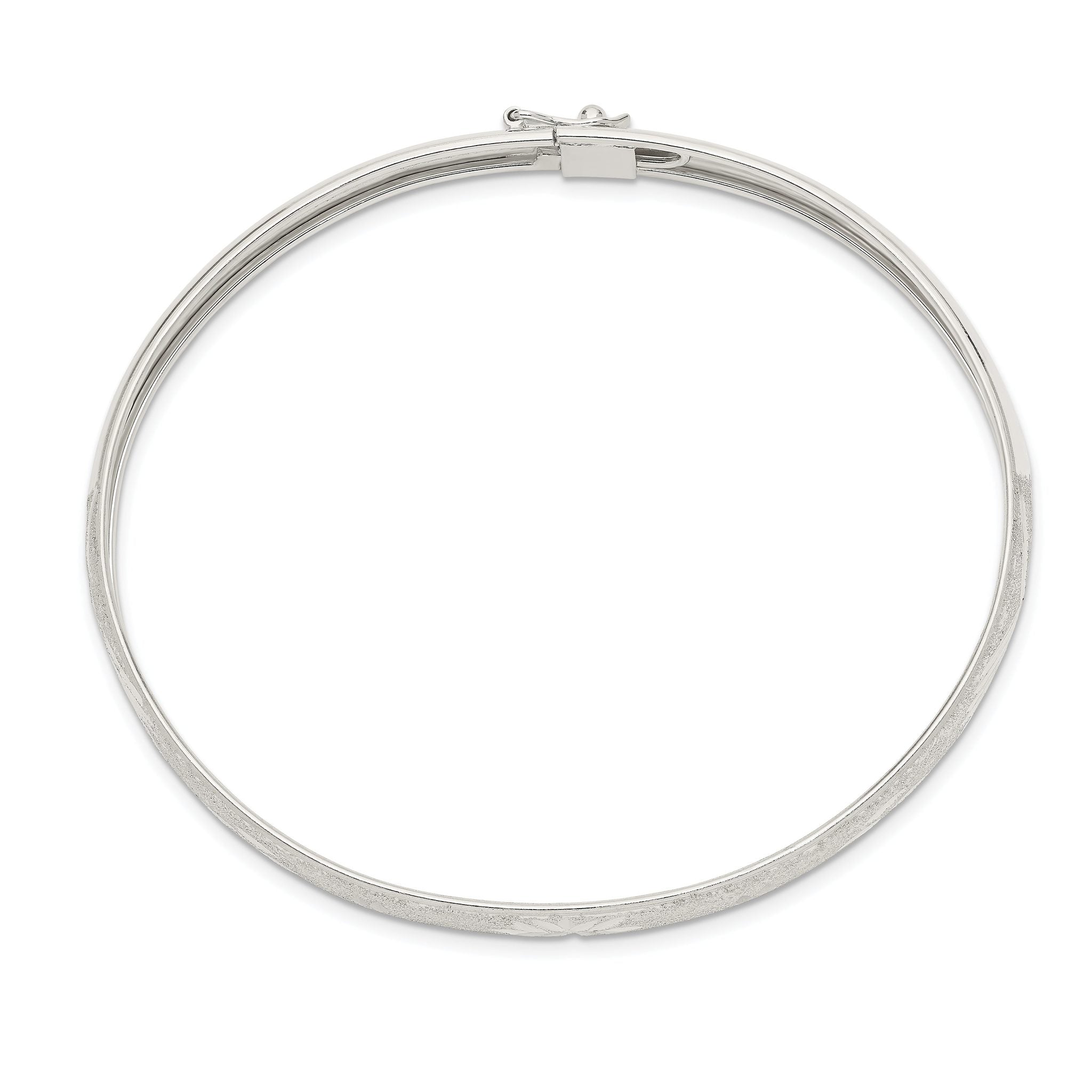Sterling Silver 6.5mm Laser and Diamond-cut Flexible Bangle Secondary image