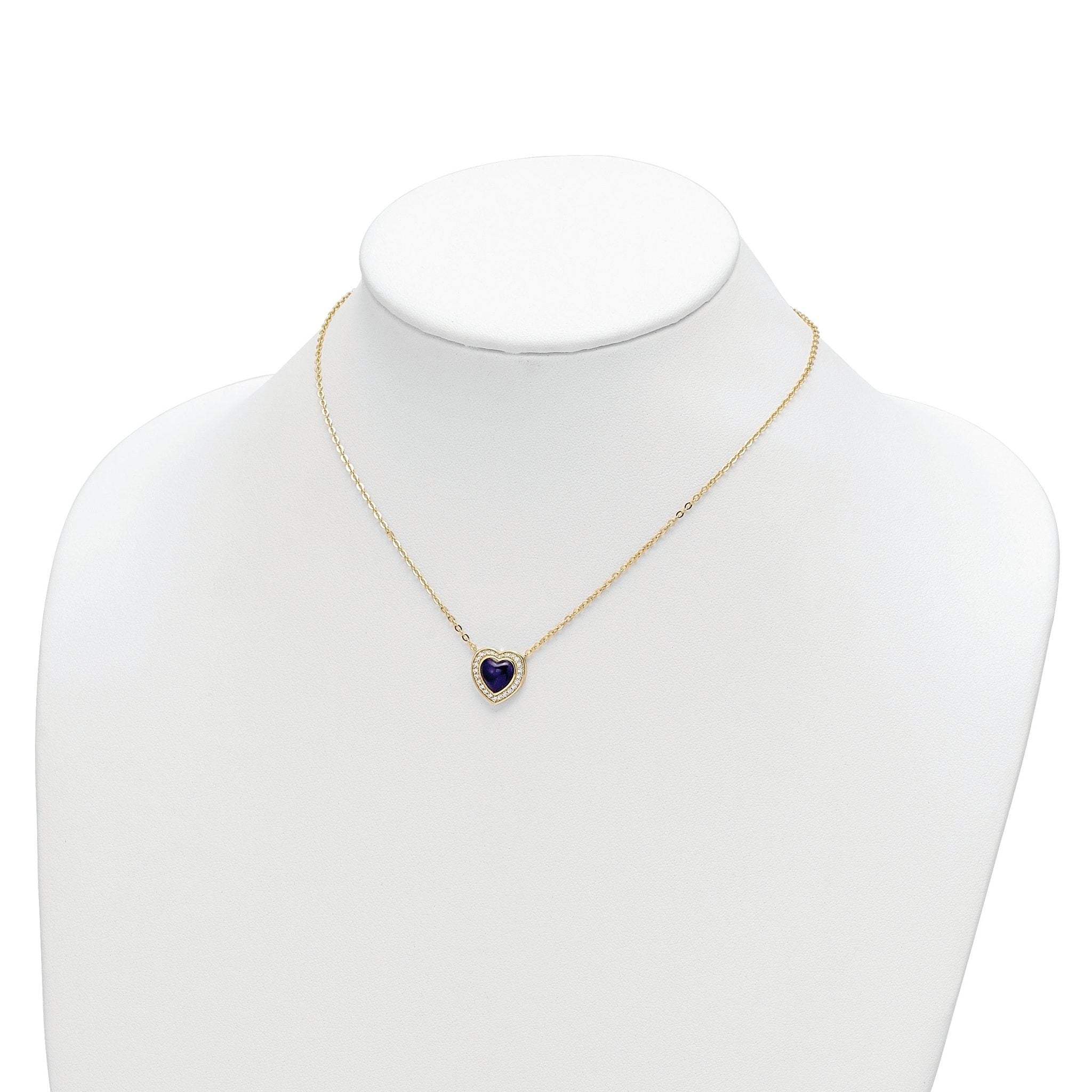 Sterling Silver Gold-tone CZ & Created Lapis Lazuli Heart w/2in ext Necklac