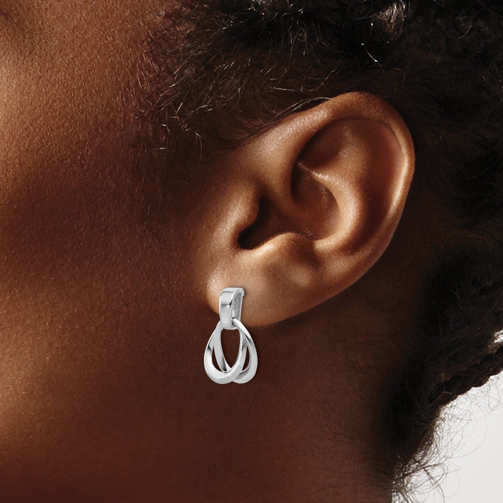SS RH-plated Polished/Brushed Ovals Dangle Post Earrings