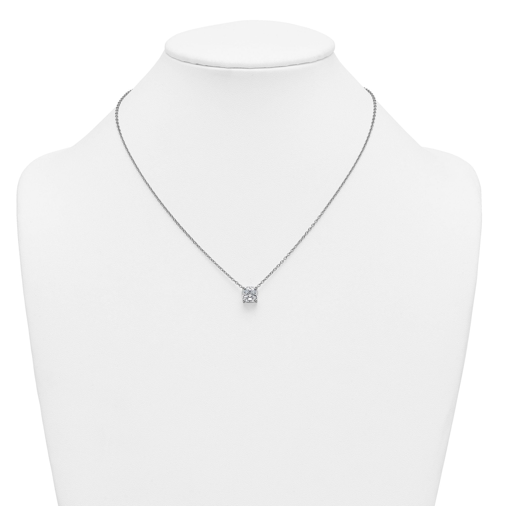 14k White Gold 2 1/2 carat Certified Lab Grown Diamond VS+ F+ Cushion Complete 18 inch Four Prong Pendant Necklace