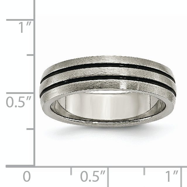 Grooved Wedding Band in Titanium with Enamel, 6mm
