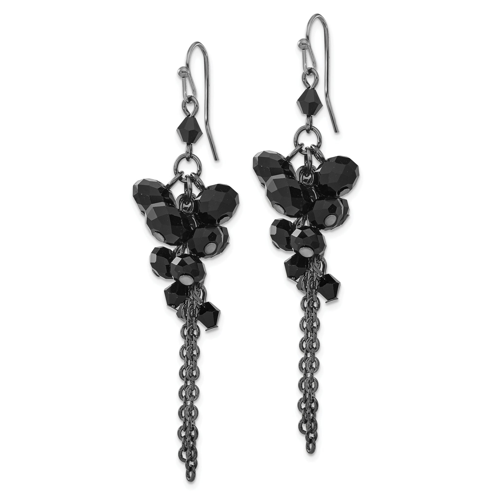 1928 Jewelry Black-plated Jet Black Faceted Glass Beads Cluster Dangle Earrings Secondary image