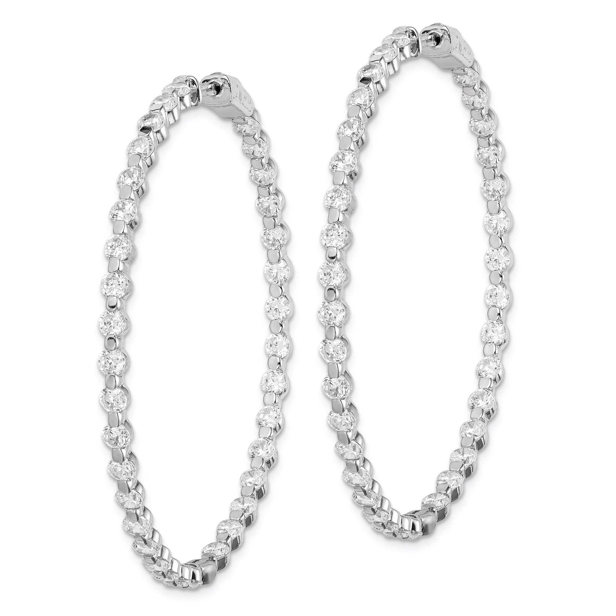 Sterling Shimmer Sterling Silver Rhodium-plated 78 Stone 2.75mm CZ In and Out Round Hinged Hoop Earrings Secondary image